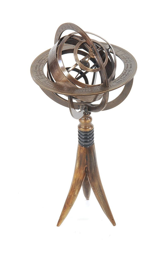 5.5" X 5.5" X 12" Brass Armillary On Horn Stand - Homeroots
