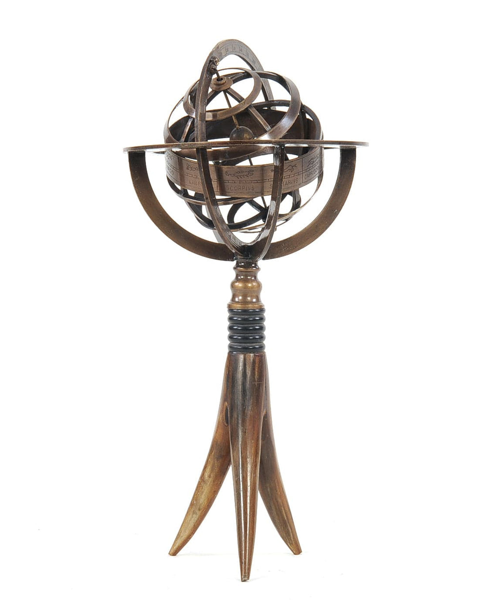 5.5" X 5.5" X 12" Brass Armillary On Horn Stand - Homeroots