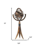 5.5" X 5.5" X 12" Brass Armillary On Horn Stand - Homeroots - Flyclothing LLC