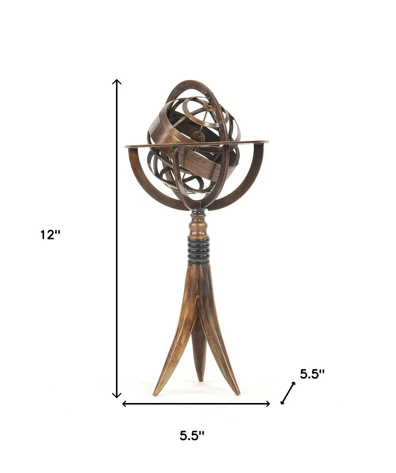 5.5" X 5.5" X 12" Brass Armillary On Horn Stand - Homeroots - Flyclothing LLC