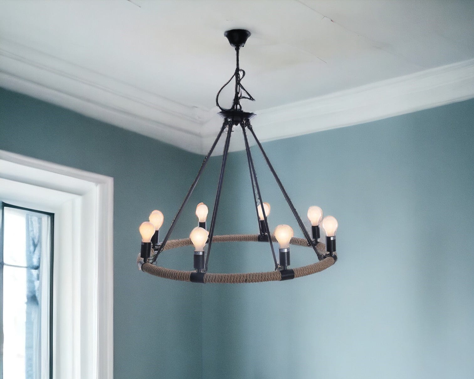 32" X 37" X 32" 8 Bulbs Rope Pendant Lamp - Homeroots - Flyclothing LLC
