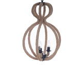 Natural and Black Iron and Rope Three Light Ceiling Light - Homeroots