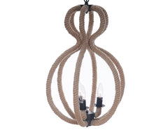 Natural and Black Iron and Rope Three Light Ceiling Light