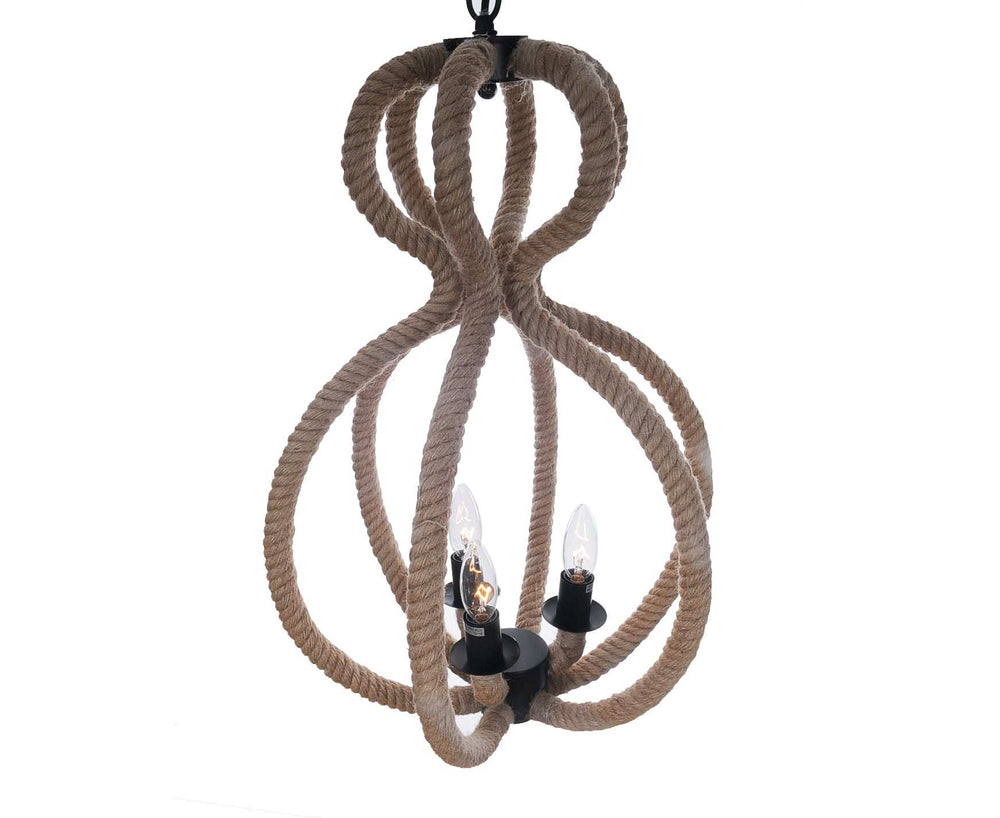 Natural and Black Iron and Rope Three Light Ceiling Light - Homeroots - Flyclothing LLC