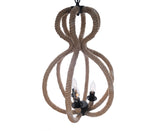 Natural and Black Iron and Rope Three Light Ceiling Light - Homeroots