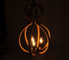 Natural and Black Iron and Rope Three Light Ceiling Light - Homeroots