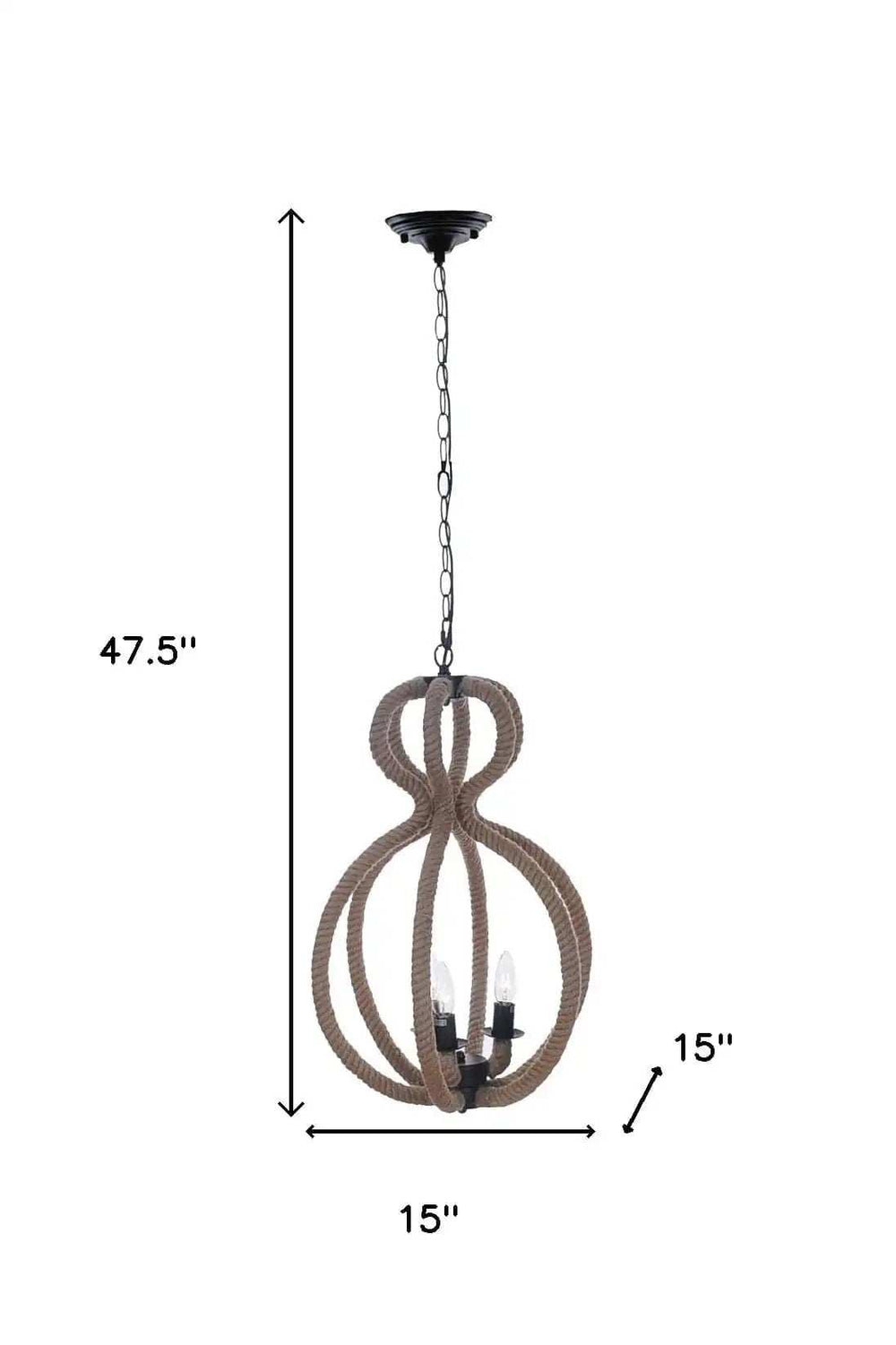 Natural and Black Iron and Rope Three Light Ceiling Light - Homeroots - Flyclothing LLC
