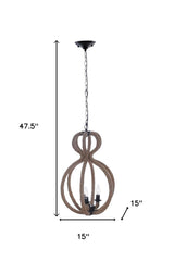 Natural and Black Iron and Rope Three Light Ceiling Light - Homeroots