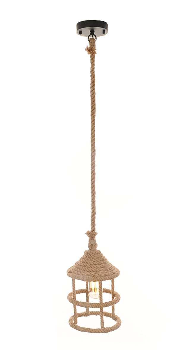 Beige and Black Iron and Rope Ceiling Light - Homeroots - Flyclothing LLC