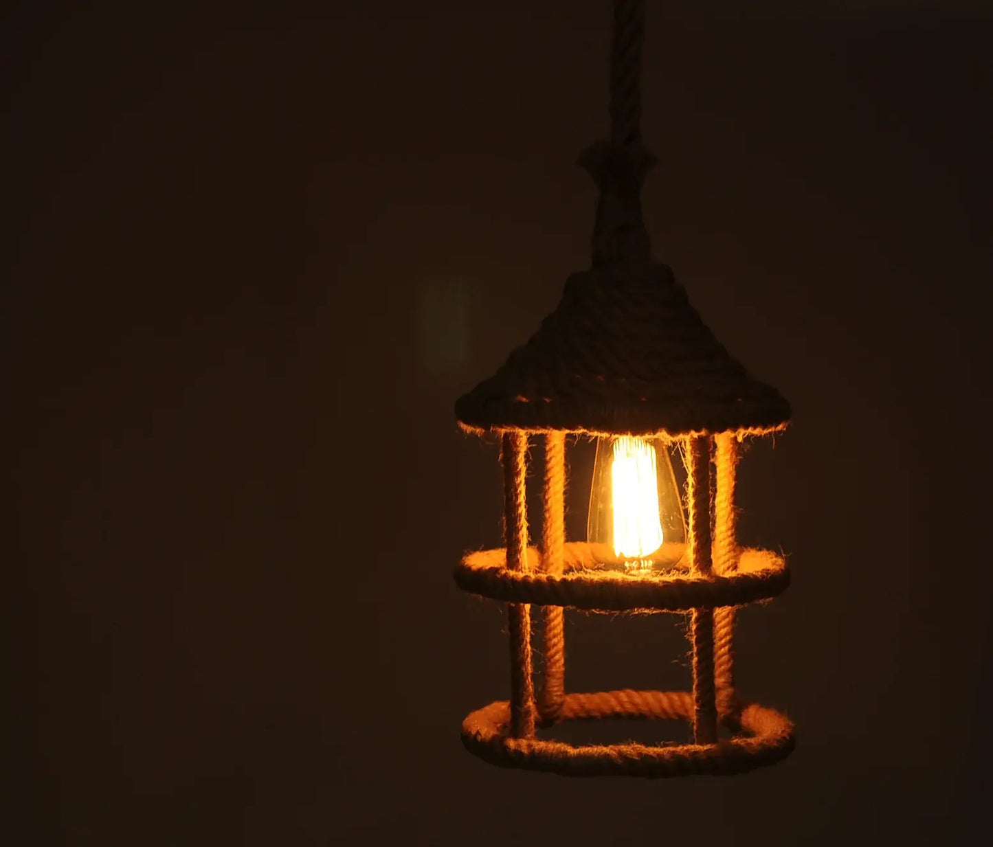 Beige and Black Iron and Rope Ceiling Light - Homeroots - Flyclothing LLC