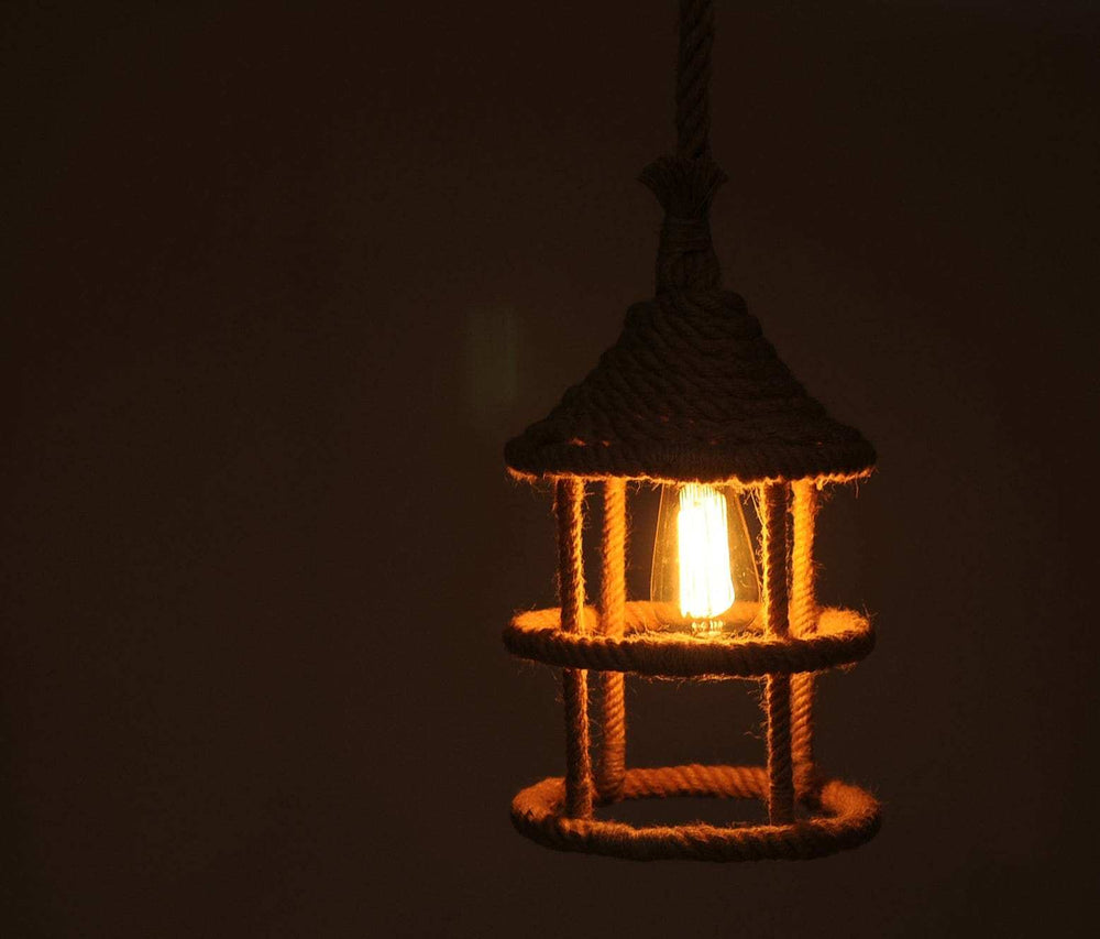 Beige and Black Iron and Rope Ceiling Light - Homeroots - Flyclothing LLC