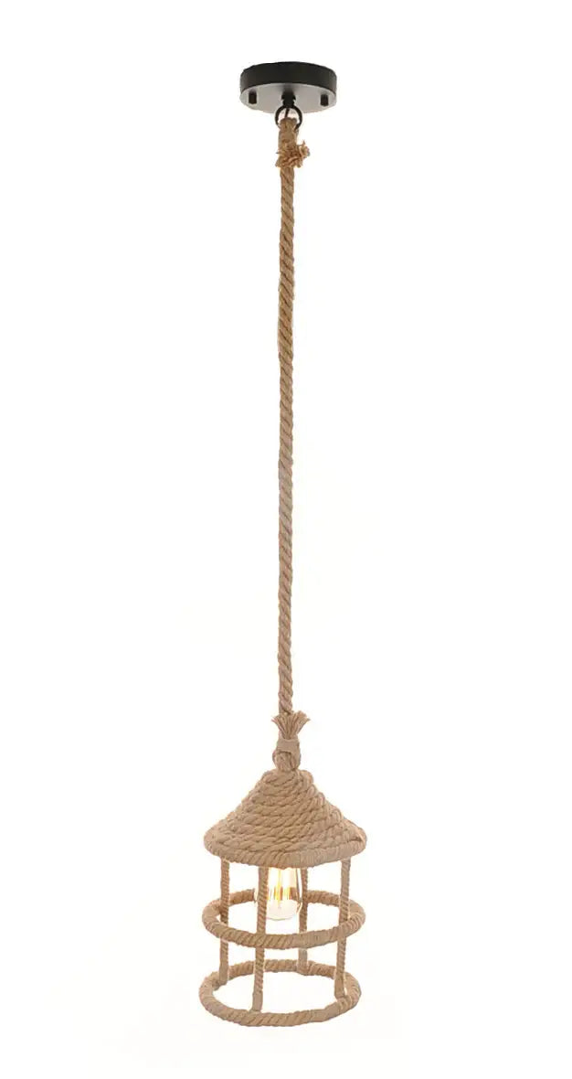 Beige and Black Iron and Rope Ceiling Light - Homeroots - Flyclothing LLC