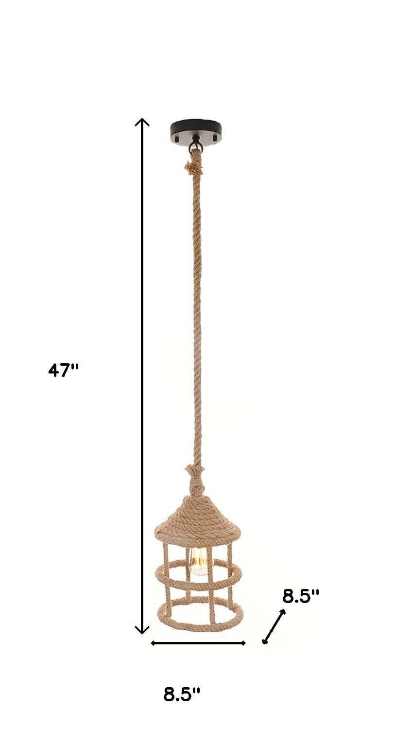 Beige and Black Iron and Rope Ceiling Light - Homeroots - Flyclothing LLC