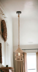 Beige and Black Iron and Rope Ceiling Light