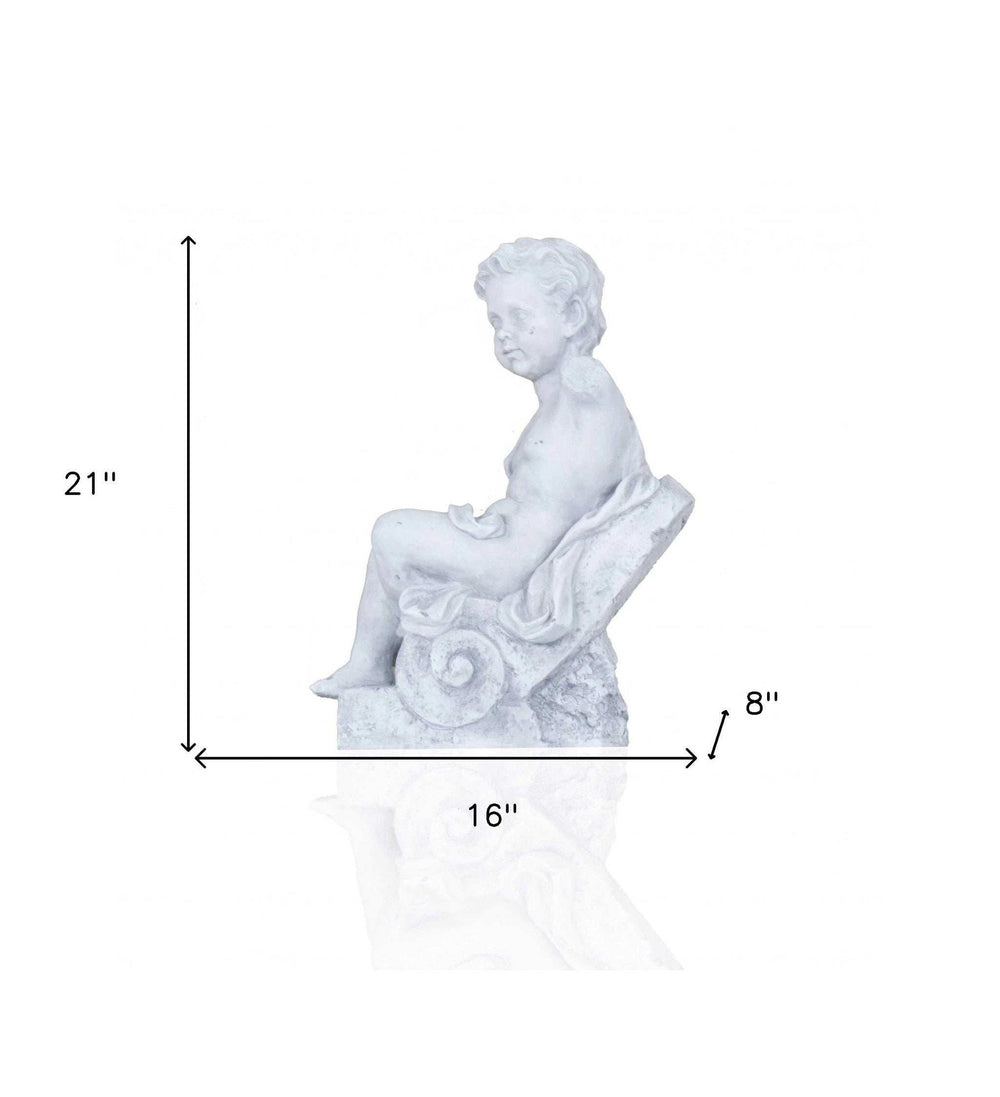 Vintage Look Off White Boy Sitting Statue - Homeroots - Flyclothing LLC