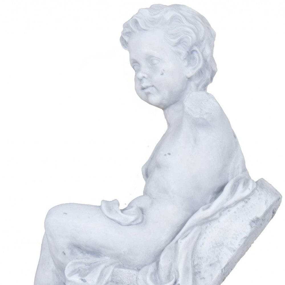 Vintage Look Off White Boy Sitting Statue - Homeroots - Flyclothing LLC