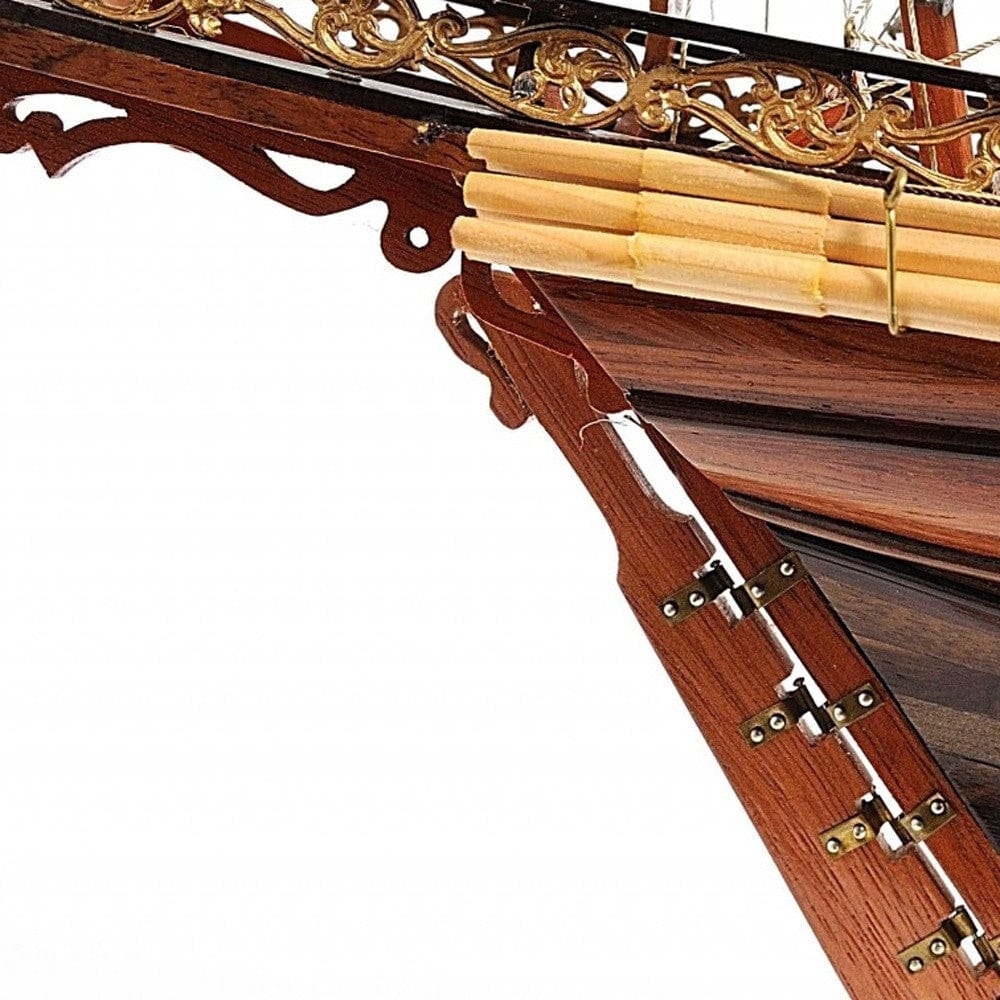 27" Brown Manufactured Wood Boat Hand Painted Sculpture - Homeroots