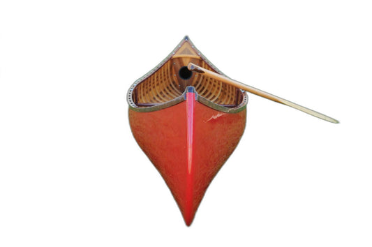 26.5" X 117" X 20" Red Wooden Canoe With Ribs Curved Bow - Homeroots