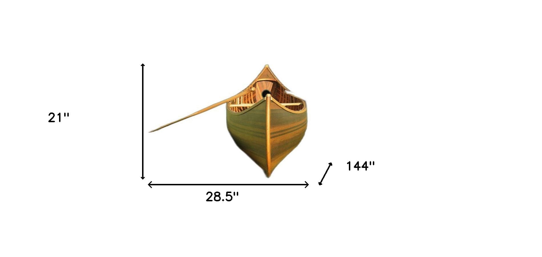 28.5" X 144" X 21"Matte Finishwooden Canoe With Ribs Curved Bow - Homeroots