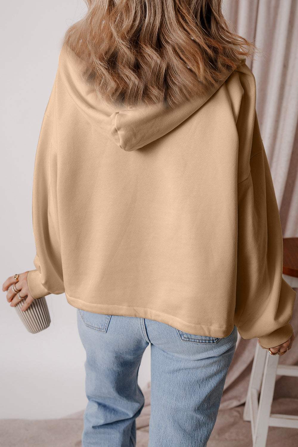 Pocketed Half Zip Dropped Shoulder Hoodie - Trendsi - Flyclothing LLC