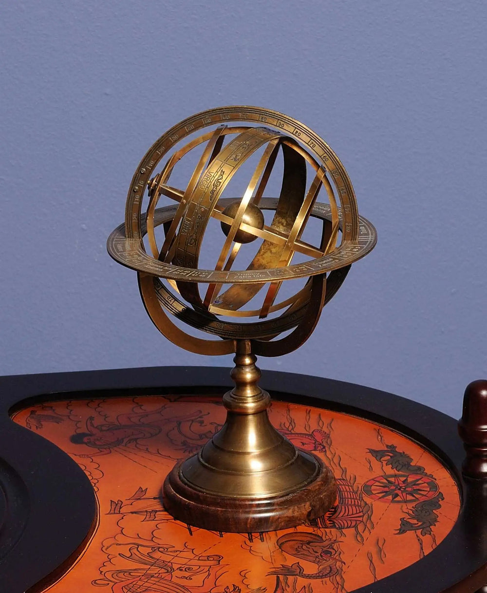 7" X 7" X 11.5" Armillary Sphere On Wood Base - Homeroots