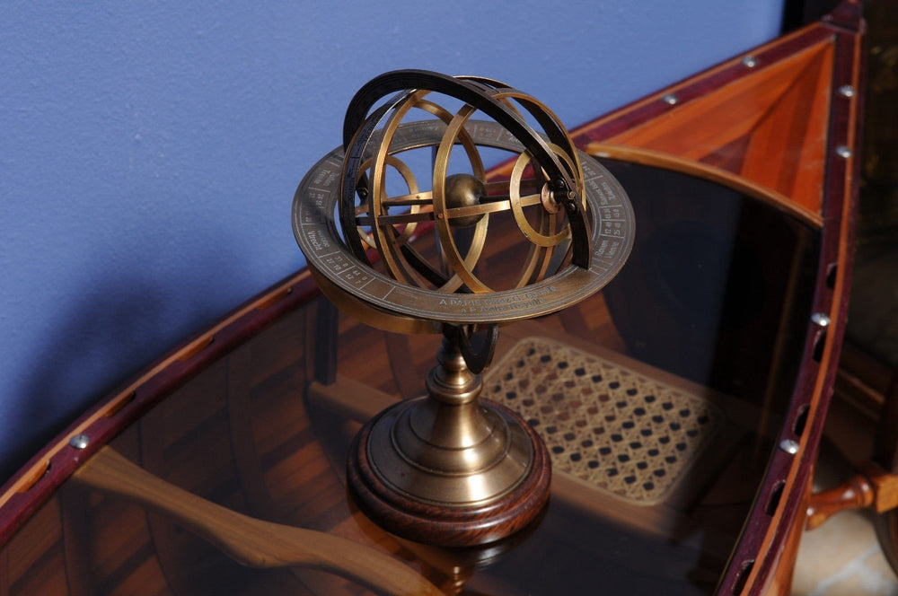 7" X 7" X 11.5" Armillary Sphere On Wood Base - Homeroots