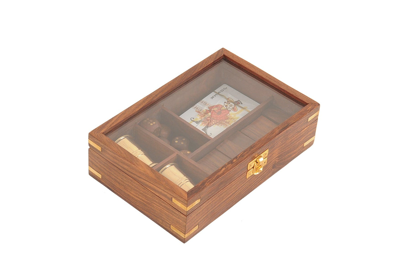 5.25" X 8" X 2.5" Wooden Game Set With Brass Goblet - Homeroots - Flyclothing LLC
