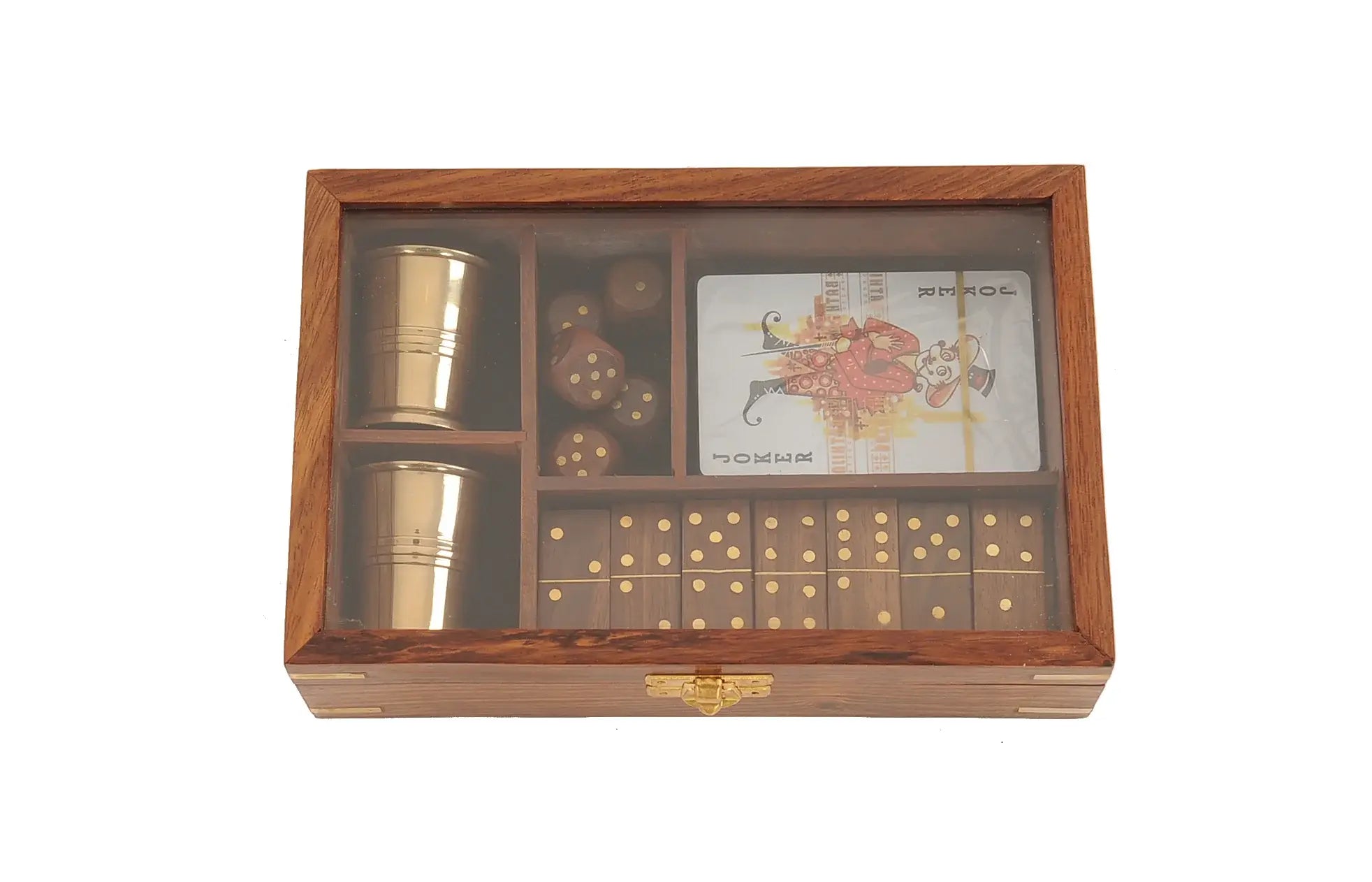 5.25" X 8" X 2.5" Wooden Game Set With Brass Goblet - Homeroots - Flyclothing LLC