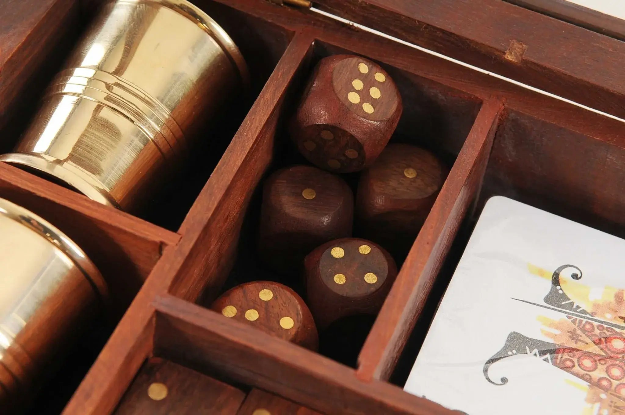 5.25" X 8" X 2.5" Wooden Game Set With Brass Goblet - Homeroots - Flyclothing LLC