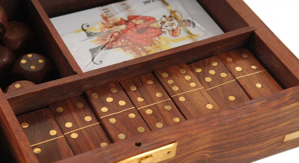 5.25" X 8" X 2.5" Wooden Game Set With Brass Goblet - Homeroots