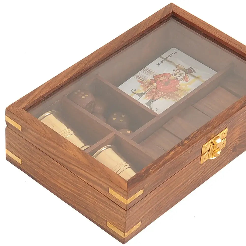 5.25" X 8" X 2.5" Wooden Game Set With Brass Goblet - Homeroots - Flyclothing LLC