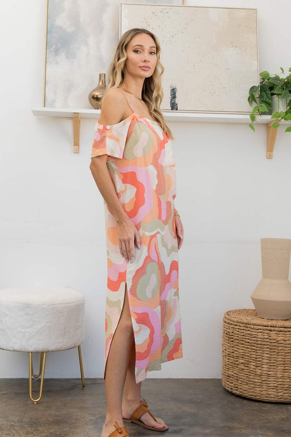 Sew In Love Full Size Printed Side Slit Midi Dress - Trendsi - Flyclothing LLC