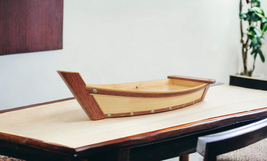 17" Natural and Brown Wood Sushi Boat Serving Tray - Homeroots
