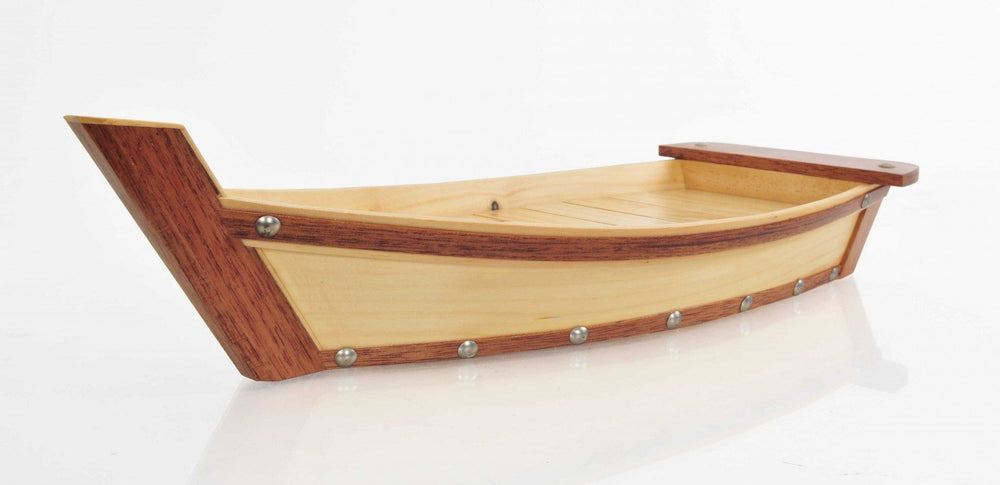 17" Natural and Brown Wood Sushi Boat Serving Tray - Homeroots - Flyclothing LLC