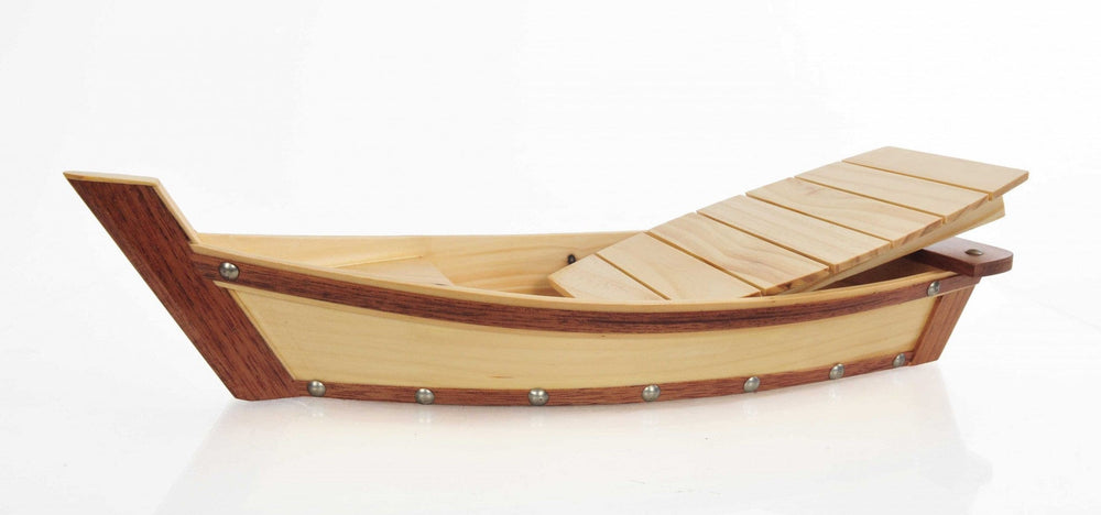 17" Natural and Brown Wood Sushi Boat Serving Tray - Homeroots - Flyclothing LLC