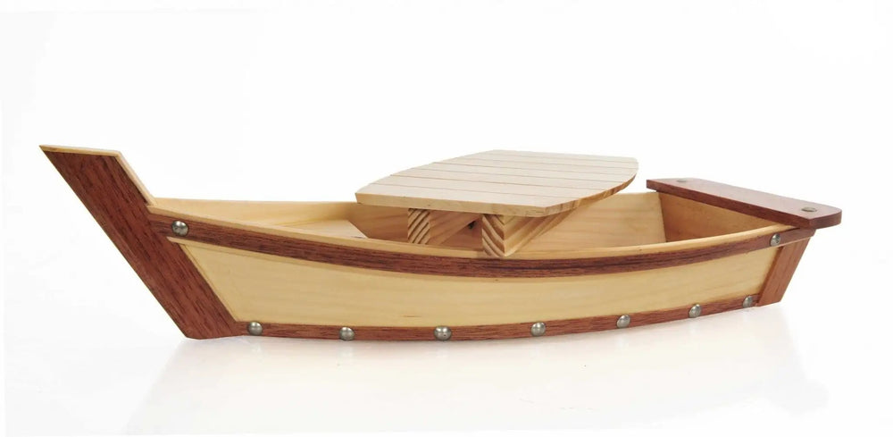 17" Natural and Brown Wood Sushi Boat Serving Tray - Homeroots - Flyclothing LLC