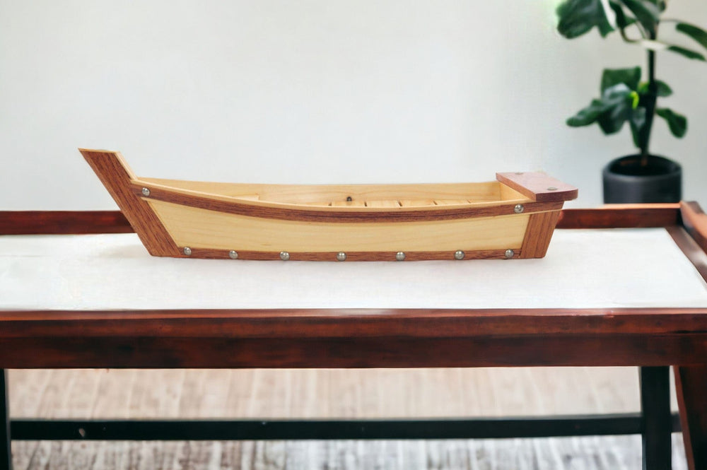 17" Natural and Brown Wood Sushi Boat Serving Tray - Homeroots - Flyclothing LLC