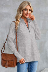 Half Zip Pocketed Dropped Shoulder Sweatshirt - Trendsi - Flyclothing LLC