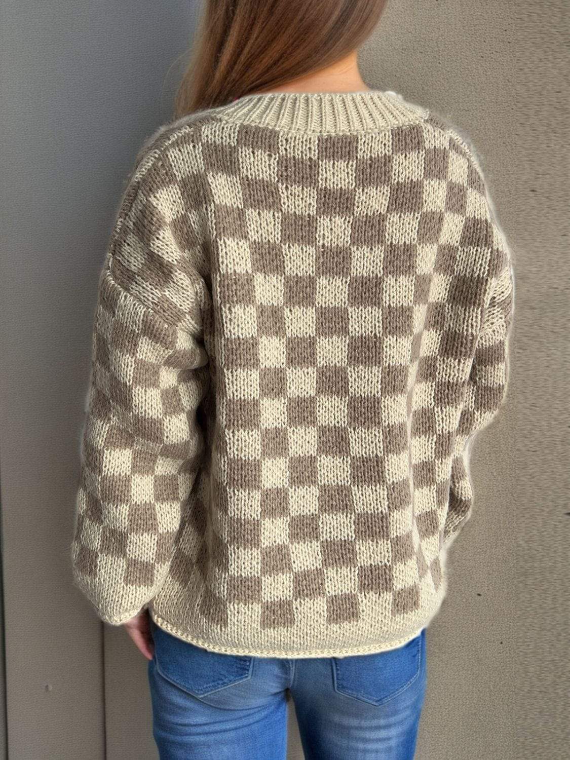 Checkered Button Up Round Neck Cardigan - Trendsi - Flyclothing LLC