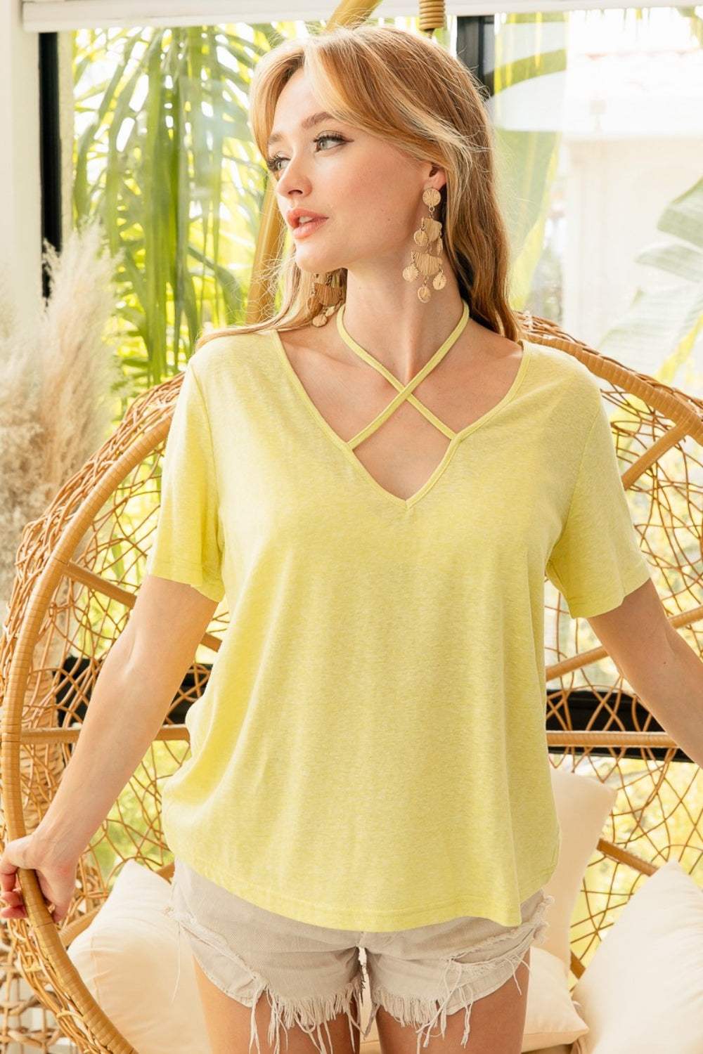 BiBi Tied Detail Short Sleeve T-Shirt - Trendsi - Flyclothing LLC