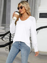 V-Neck Lantern Sleeve T-Shirt - Trendsi - Flyclothing LLC
