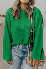 Textured Round Neck Long Sleeve Sweater - Trendsi - Flyclothing LLC