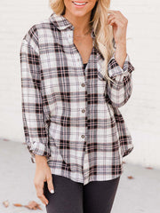 Plaid Collared Neck Long Sleeve Shirt - Trendsi