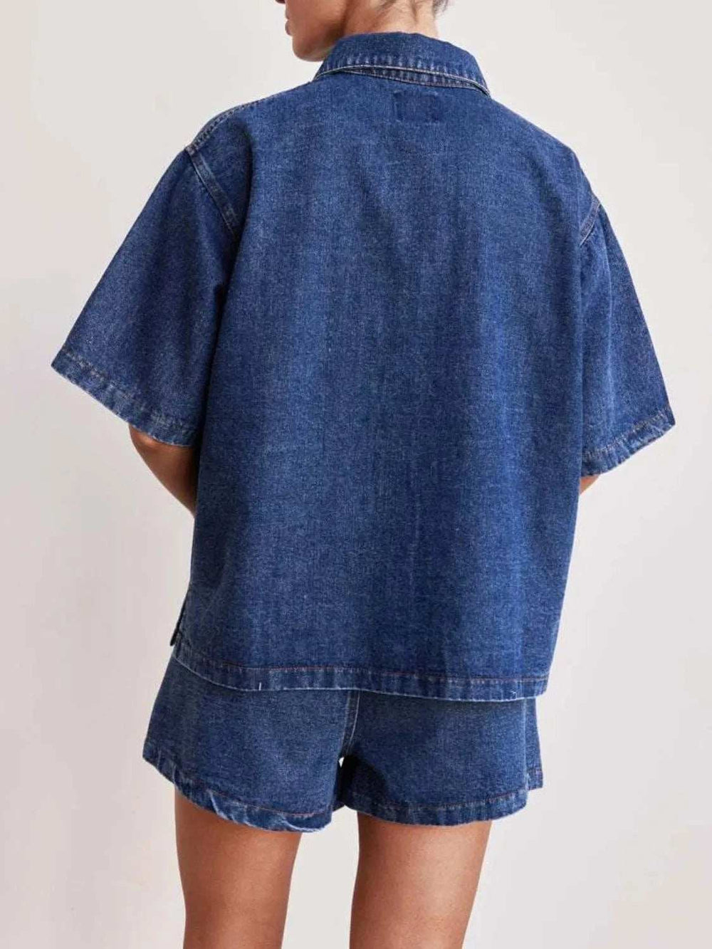Button Up Short Sleeve Top and Shorts Denim Set - Trendsi - Flyclothing LLC