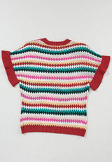 Contrast Round Neck Short Sleeve Sweater - Trendsi - Flyclothing LLC