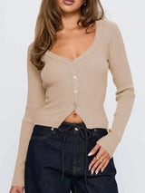 Ribbed Knit Button-Down Cardigan - Trendsi - Flyclothing LLC