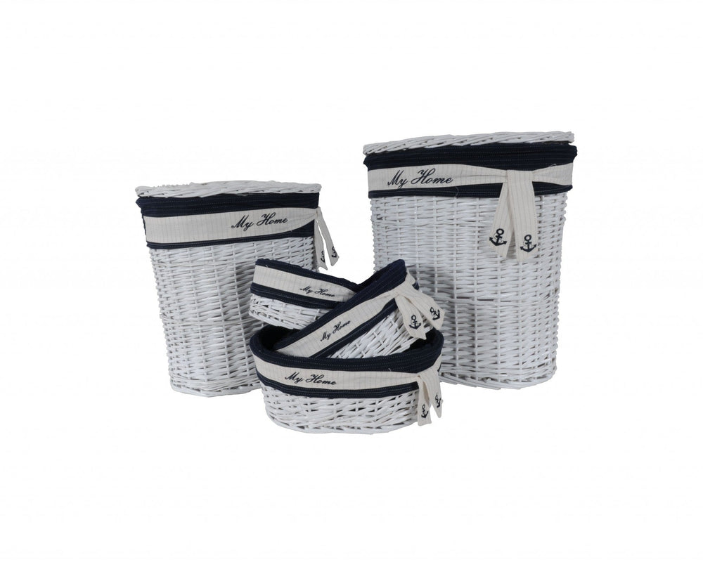 14.5" X 20" X 23" Whiteblueovalwillow Basket Set Of 5 - Homeroots - Flyclothing LLC