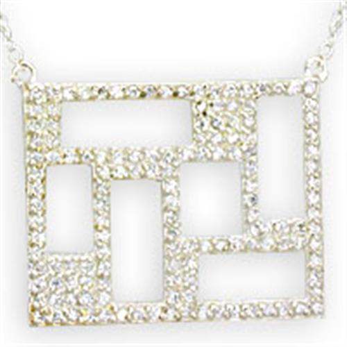 36514 - High-Polished 925 Sterling Silver Necklace with AAA Grade CZ in Clear - Alamode - Flyclothing LLC