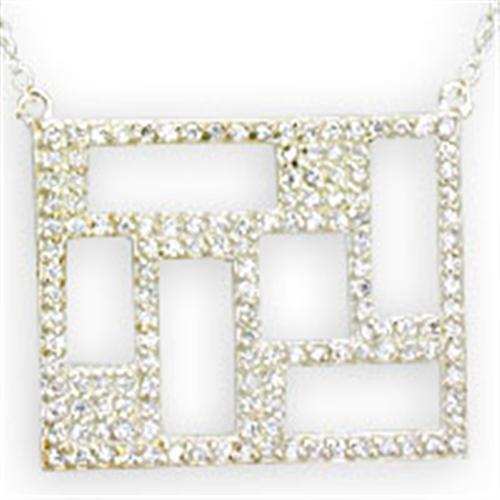 36514 - High-Polished 925 Sterling Silver Necklace with AAA Grade CZ in Clear - Alamode - Flyclothing LLC