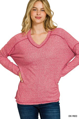 Zenana Soft Melange Hacci Exposed Seam Hi-low Tee - Trendsi - Flyclothing LLC